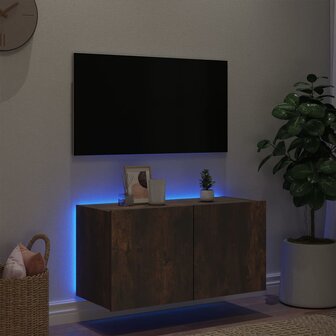 Tv-wandmeubel met LED-verlichting 80x35x41 cm gerookt eiken 4