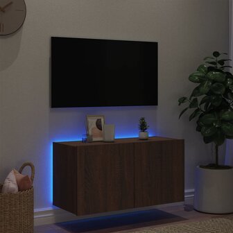 Tv-wandmeubel met LED-verlichting 80x35x41 cm bruin eikenkleur 4