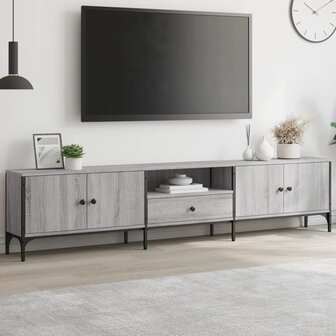 Tv-meubel met lade 200x25x44 cm bewerkt hout grijs sonoma eiken 1