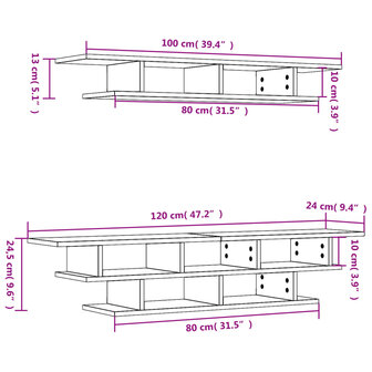 Tv-wandmeubelset bewerkt hout wit 11