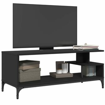 Tv-meubel 102x40x41 cm bewerkt hout en gepoedercoat staal zwart 4