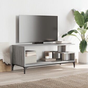 Tv-meubel 102x40x41 cm hout en gepoedercoat staal grijs sonoma 3