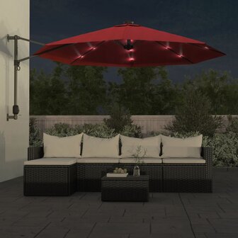 Wandparasol met LEDs 290 cm felrood 3