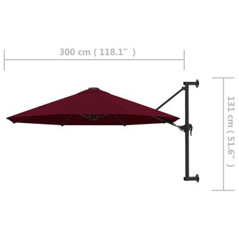 Wandparasol met metalen paal 300 cm bordeauxrood 8