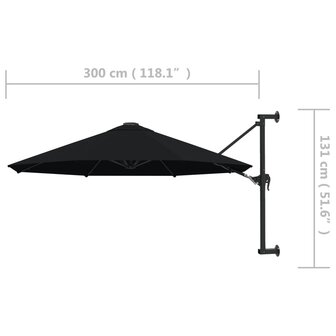 Wandparasol met metalen paal 300 cm zwart 8