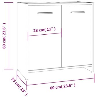 Badkamerkast 60x33x60 cm bewerkt hout gerookt eikenkleurig 9