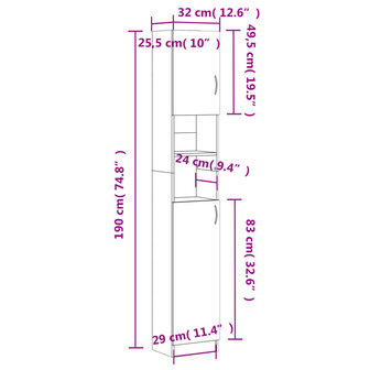 Badkamerkast 32x25,5x190 cm bewerkt hout gerookt eikenkleurig 11