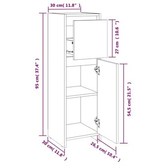 Badkamerkast 30x30x95 cm bewerkt hout gerookt eikenkleurig 11