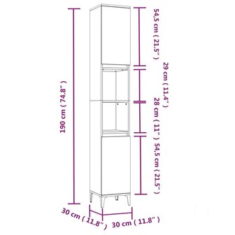 Badkamerkast 30x30x190 cm bewerkt hout zwart 11