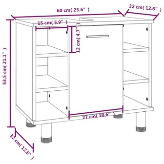 Badkamerkast 60x32x53,5 cm bewerkt hout grijs sonoma eikenkleur 10