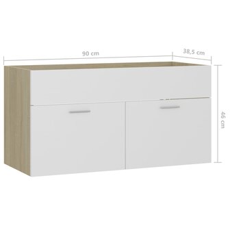 Wastafelkast 90x38,5x46 cm bewerkt hout wit en sonoma eiken 8