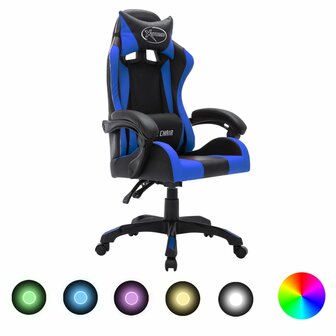 Racestoel met RGB LED-verlichting kunstleer blauw en zwart 1