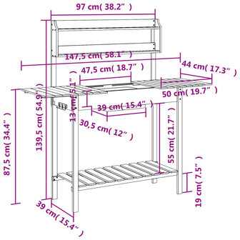 Oppottafel met spoelbak 147,5x44x139,5 cm vurenhout bruin 12