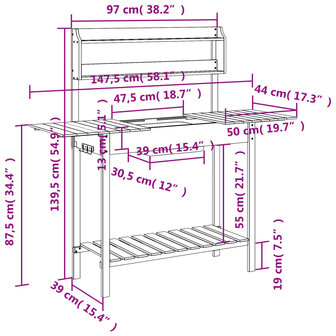 Oppottafel met spoelbak 147,5x44x139,5 cm vurenhout grijs 12