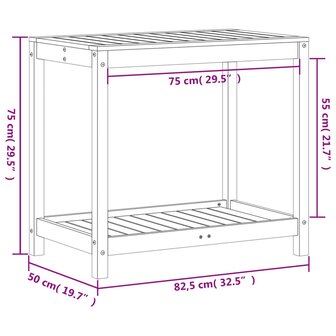 Oppottafel met schap 82,5x50x75 cm massief grenenhout wit 10