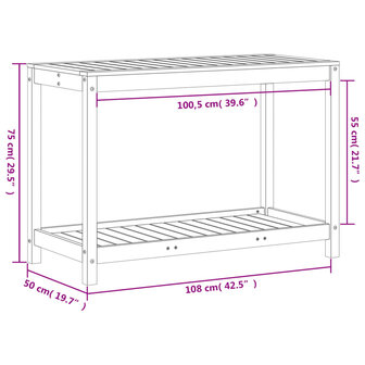 Oppottafel met schap 108x50x75 cm massief grenenhout 10