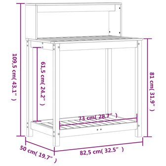 Oppottafel met schappen 82,5x50x109,5 cm massief grenenhout wit 10