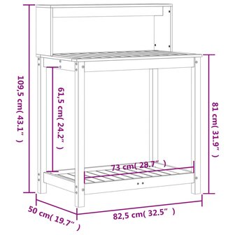 Oppottafel met schappen 82,5x50x109,5 cm massief douglashout 10