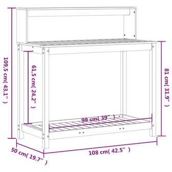 Oppottafel met schappen 108x50x109,5 cm massief grenenhout 10