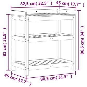 Oppottafel met schappen 82,5x45x86,5 cm massief grenenhout 10