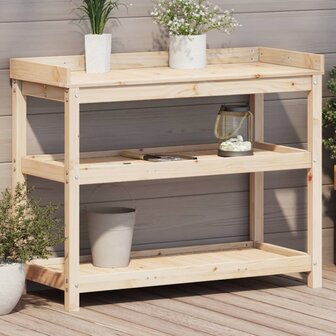 Oppottafel met schappen 108x45x86,5 cm massief grenenhout 1