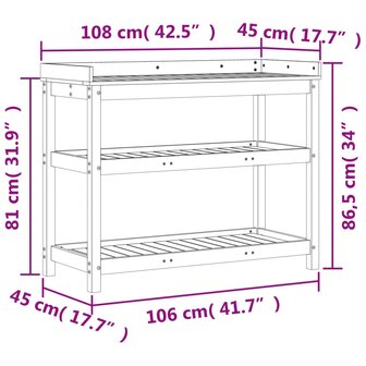 Oppottafel met schappen 108x45x86,5 cm ge&iuml;mpregneerd hout 10