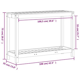 Oppottafel met schap 108x35x75 cm massief grenenhout wasbruin 10