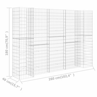 Gabion plantenbak H-vormig 260x40x180 cm staaldraad 6