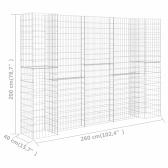 Gabion plantenbak H-vormig 260x40x200 cm staaldraad 6