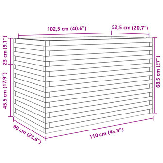 Plantenbak 110x60x68,5 cm massief grenenhout wit 10