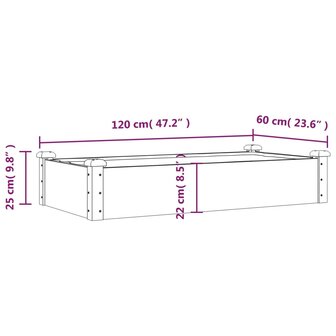 Plantenbak verhoogd met voering 120x60x25 cm massief vurenhout 8