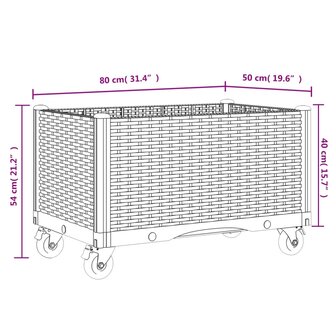 Plantenbak met wielen 80x50x54 cm polypropeen grijs 7