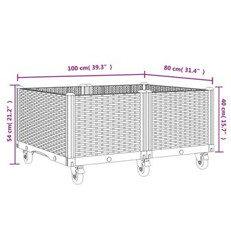 Plantenbak met wielen 100x80x54 cm polypropeen grijs 7