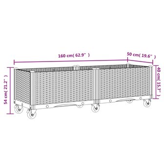 Plantenbak met wielen 160x50x54 cm polypropeen grijs 7