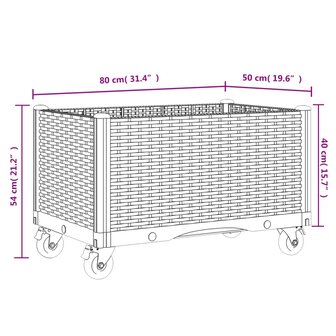 Plantenbak met wielen 80x50x54 cm polypropeen lichtgrijs 7
