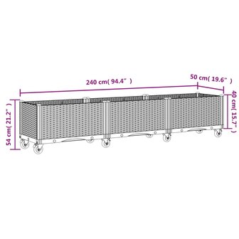 Plantenbak met wielen 240x50x54 cm polypropeen bruin 7