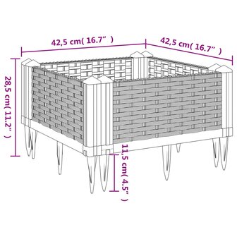 Plantenbak met pinnen 42,5x42,5x28,5 cm polypropeen bruin 8