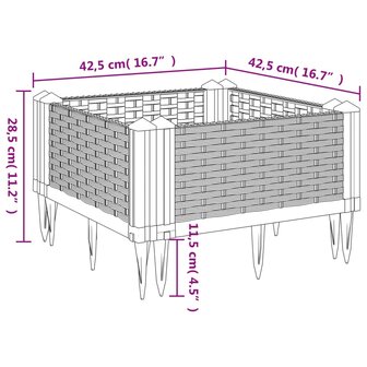 Plantenbak met pinnen 42,5x42,5x28,5 cm polypropeen grijs 8