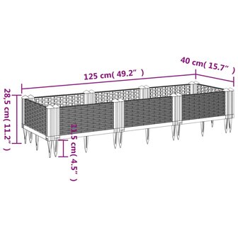 Plantenbak met pinnen 125x40x28,5 cm polypropeen bruin 8