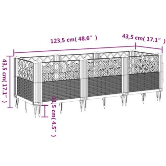 Plantenbak met pinnen 123,5x43,5x43,5 cm polypropeen bruin 8