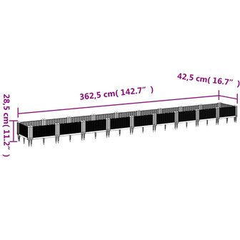 Plantenbak met pinnen 362,5x42,5x28,5 cm polypropeen bruin 8