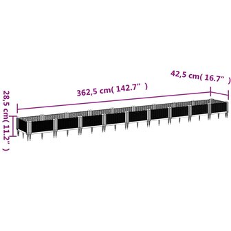 Plantenbak met pinnen 362,5x42,5x28,5 cm polypropeen grijs 8