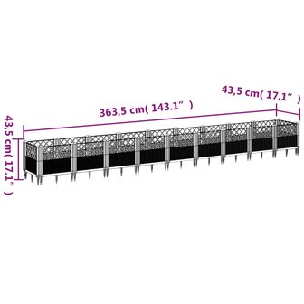 Plantenbak met pinnen 363,5x43,5x43,5 cm polypropeen wit 8