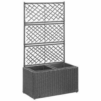 Latwerkplantenbak verhoogd met potten 58x30x107 cm rattan zwart 1