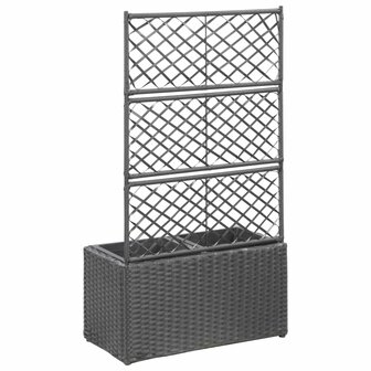 Latwerkplantenbak verhoogd met potten 58x30x107 cm rattan zwart 3