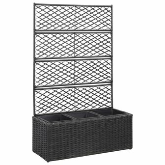 Latwerkplantenbak verhoogd met potten 83x30x130 cm rattan zwart 1