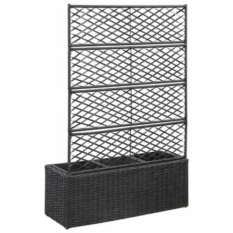 Latwerkplantenbak verhoogd met potten 83x30x130 cm rattan zwart 3