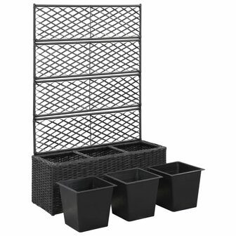 Latwerkplantenbak verhoogd met potten 83x30x130 cm rattan zwart 4