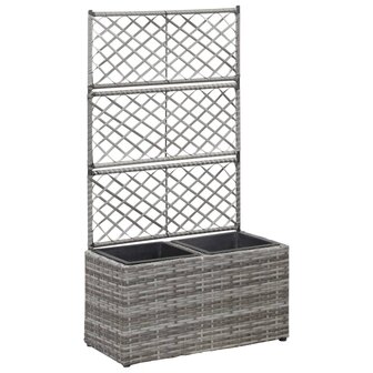 Latwerkplantenbak verhoogd met potten 58x30x107 cm rattan grijs 1