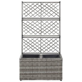 Latwerkplantenbak verhoogd met potten 58x30x107 cm rattan grijs 2